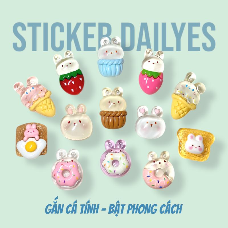 [ Bộ 10 chiếc ] Charm Gắn Dép Thỏ Trắng Trong, Sticker Dép Cross, Jibbitz in 3D siêu cute - Sticker Dailyes