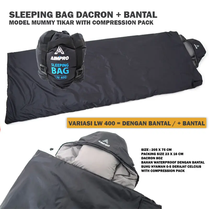 SLEEPING BAG DACRON MODEL TIKAR - SB UL AIMPRO LW400 - SELIMUT GUNUNG ULTRALIGHT 3