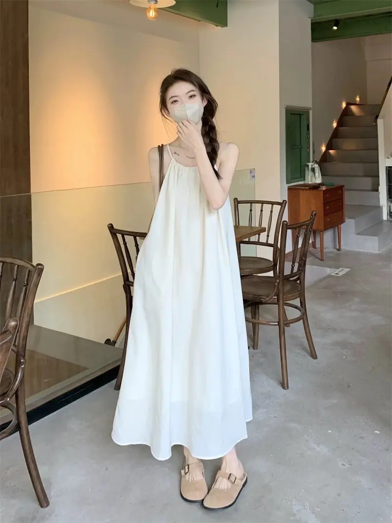 I087 XẢ KHO  Váy maxi Nữ không tay dáng chữ A chất đũi sần có lót trong phong cách mới trẻ trung mùa Hè 2024 Dress