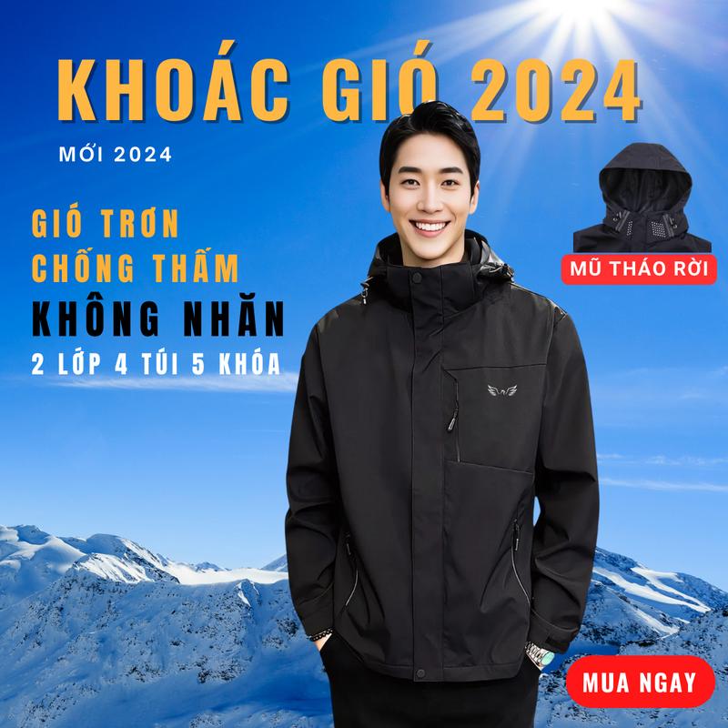 Áo Khoác Gió 2 Lớp Nam Nữ Chống Thấm Nước K7 2025, Lót Lưới 4 túi 5 Khóa, Mũ Tháo Rời, Áo Khoác Ngoài, Jacket Menswear Màu Đen Có Túi