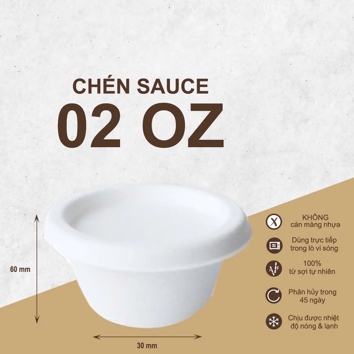 Set 100 Chén bã mía đựng Sốt , Nước Chấm tiện lợi 2oz - Hũ Đựng nước chấm, nước tương, gia vị