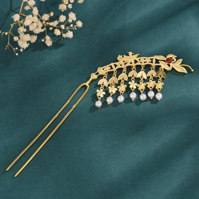 Product Introduction of Pure copper gold-plated lily of the valley trembling step shake ancient headdress hairpin han costume jewelry Tiktok 5