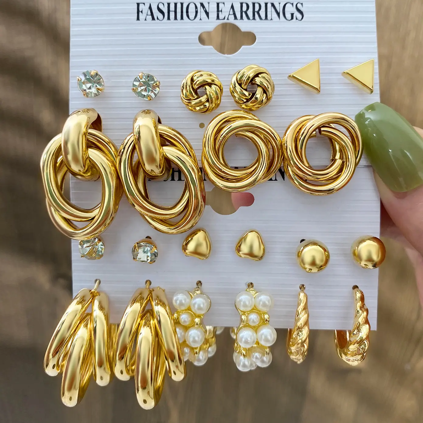 Earring Set of 6 Pairs New Simple Earrings Creative Personality Fashion Pointed Diamond Large Circle