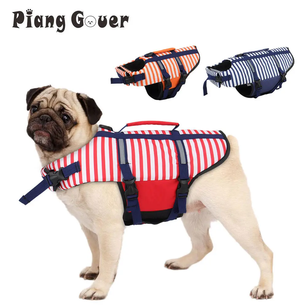 Stripe Dog Jacket Swimsuit Life Summer Reflective Puppy Float Coat Swim Clothes Pet Vest