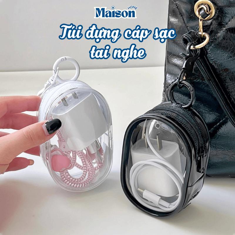 Túi đựng cáp sạc tai nghe trong suốt MAISON, Hộp đựng tai nghe chống nước chống bụi tiện lợi
