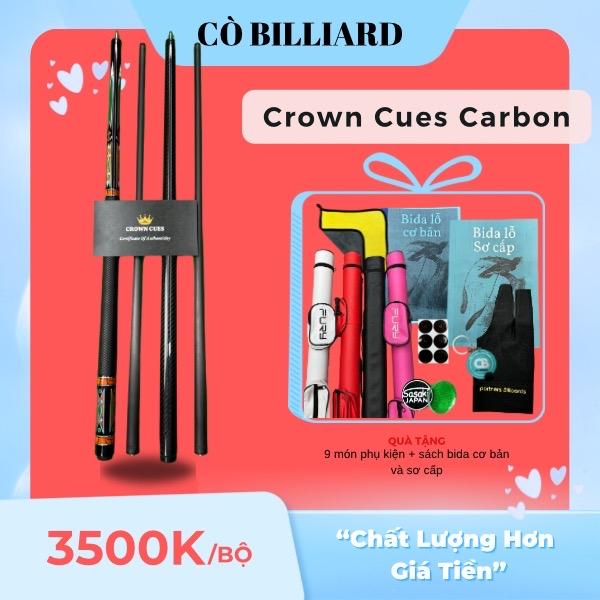 Cơ bida lỗ Crown Cues Carbon Max Eight ( tặng kèm 9 món pk và sách bida cơ bản + sơ cấp ) ( độc quyền tại cò billiard )