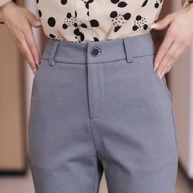 high waisted cigarette trousers petite Summer Thin Suit Pants for Women, Versatile High-Waisted Slimming Petite  Nine-Point Casual Pants, Gray Straight-Leg Cigarette Pants