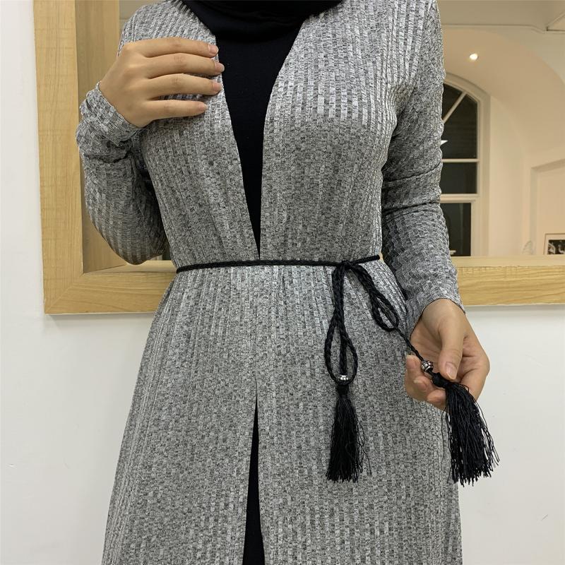 Product Introduction of Cross-Border Autumn Winter Muslim Women's Clothing In-Stock Long Sleeve Knitted Sweater Coat Robe 1853 19