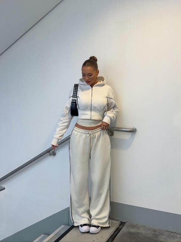 Women Hoodie Set, Women Long Sleeve Cropped Sweatshirt & Pants Two Piece Set for Winter Clothes 0
