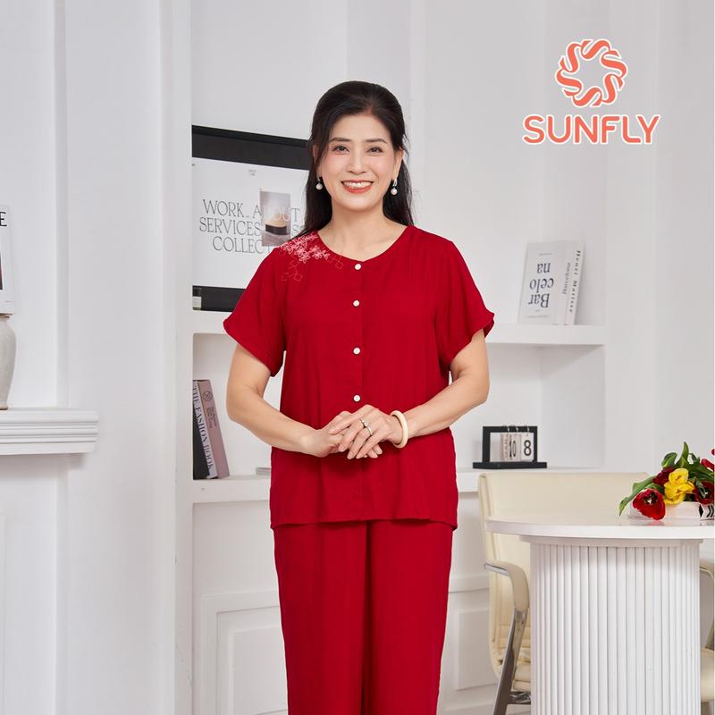 Bộ Lanh Mặc Nhà SUNFLY Áo Cộc Quần Dài SP2174 5