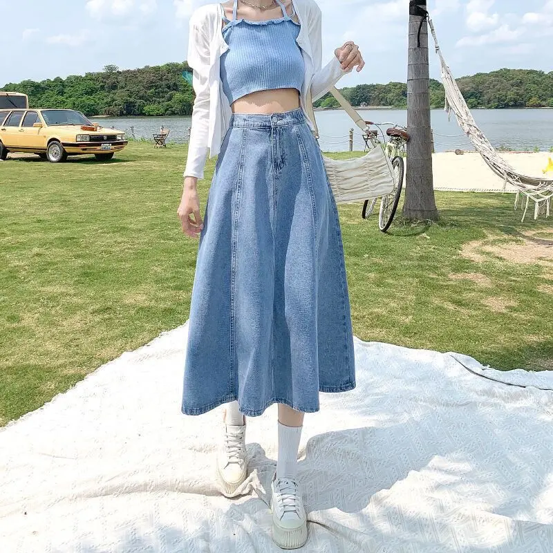 Chân Váy Midi, Dành Cho Nữ, Dài Trung Bình Chân Váy Denim, Xếp Ly, Cạp Cao, Ôm Vừa Vặn, Chữ A, Xếp Nếp, Thích Hợp Cho Mùa Xuân Và Mùa Hè, Hàng Mới Về Năm 2025 Women 4