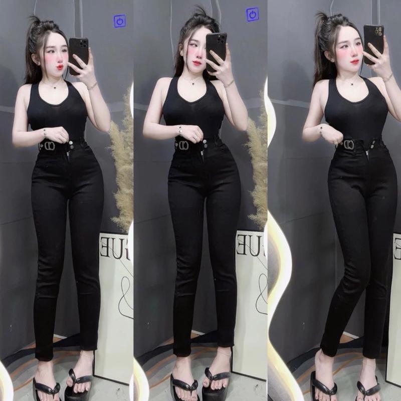 Top 3 Quần Jean Nữ Lưng Cao Dáng Ôm Màu Tối Chất Demim Co Dãn Mặc Thoải Mái Pants Denim Women Có Túi - J600