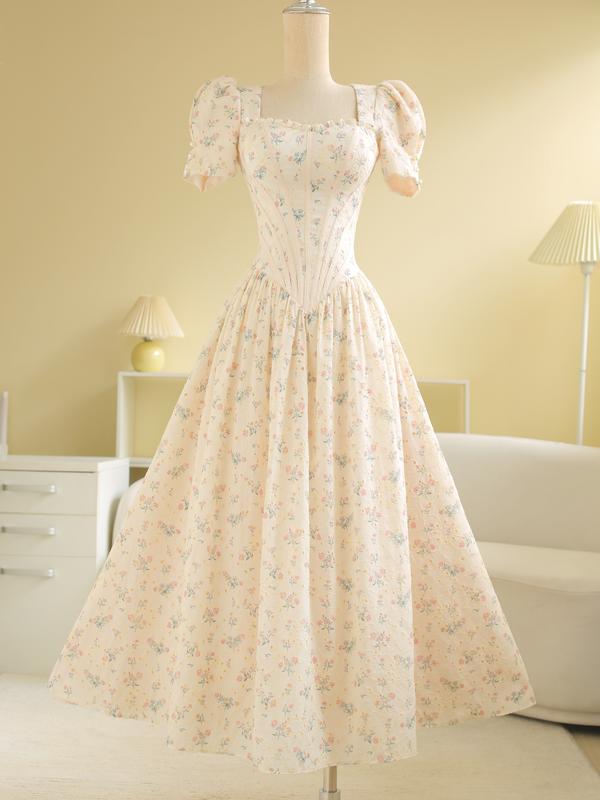 SÒ VINTAGE - VANESSA đầm hoa thêu nổi tay phồng cổ điển