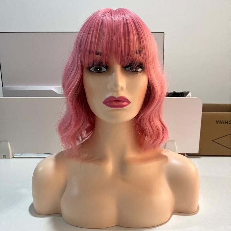 Product Introduction of Short curly silk wig with bangs, new style, realistic natural hair, high temperature, chemical fiber head cover 2