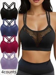Women's Solid Hollow Out Criss Cross Backless Bra, Push Up Bra, Casual Breathable Comfortable Lingerie Top, Lingerie for Women