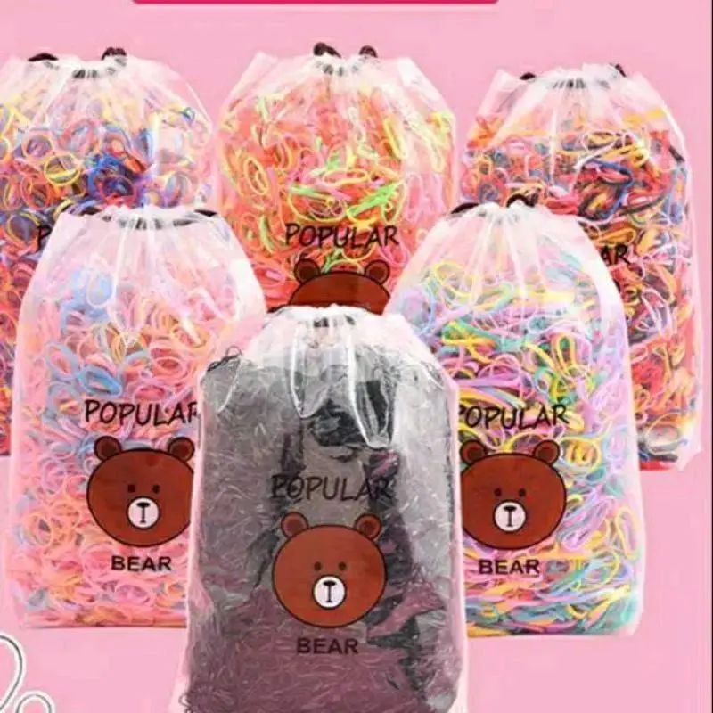 Karet Rambut Jepang 2000Pcs FREE POUCH - Kuncir Rambut Elastis - Ikat Rambut Dewasa dan anak Warna warni