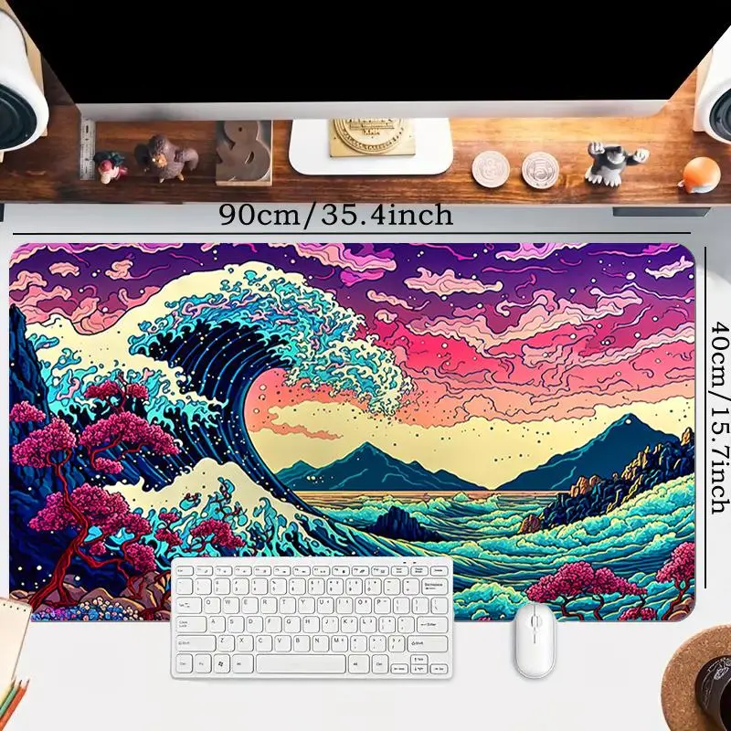 Sea Wave Pattern Mouse Pad, UV Reactive Large Gaming E-sports Computer Thickened Fluorescent Mouse Pad, Rubber Mouse Pad 3