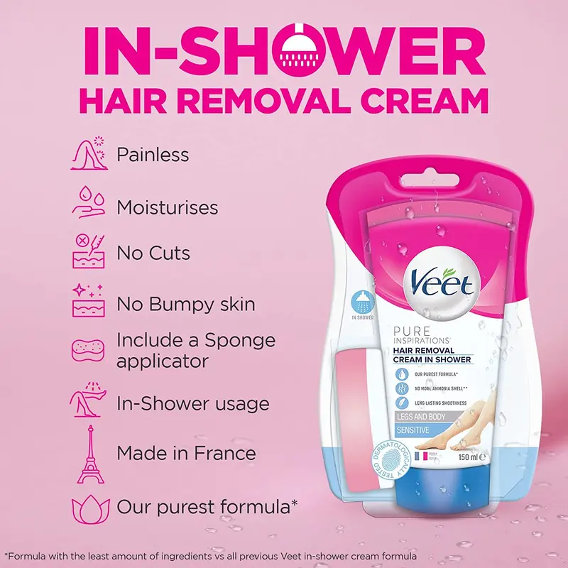 2 x Veet In Shower Hair Removal Cream for Sensitive Skin, 150 ml 1