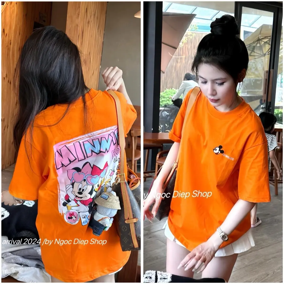 ÁO THUN NỮ UNISEX FORM RỘNG MÀU CAM TƯƠI HOẠ TIẾT CHUỘT DỄ THƯỠNG 2 MẶT COTTON- THÊU MẶT TRƯỚC - ÁO THUN NỮ