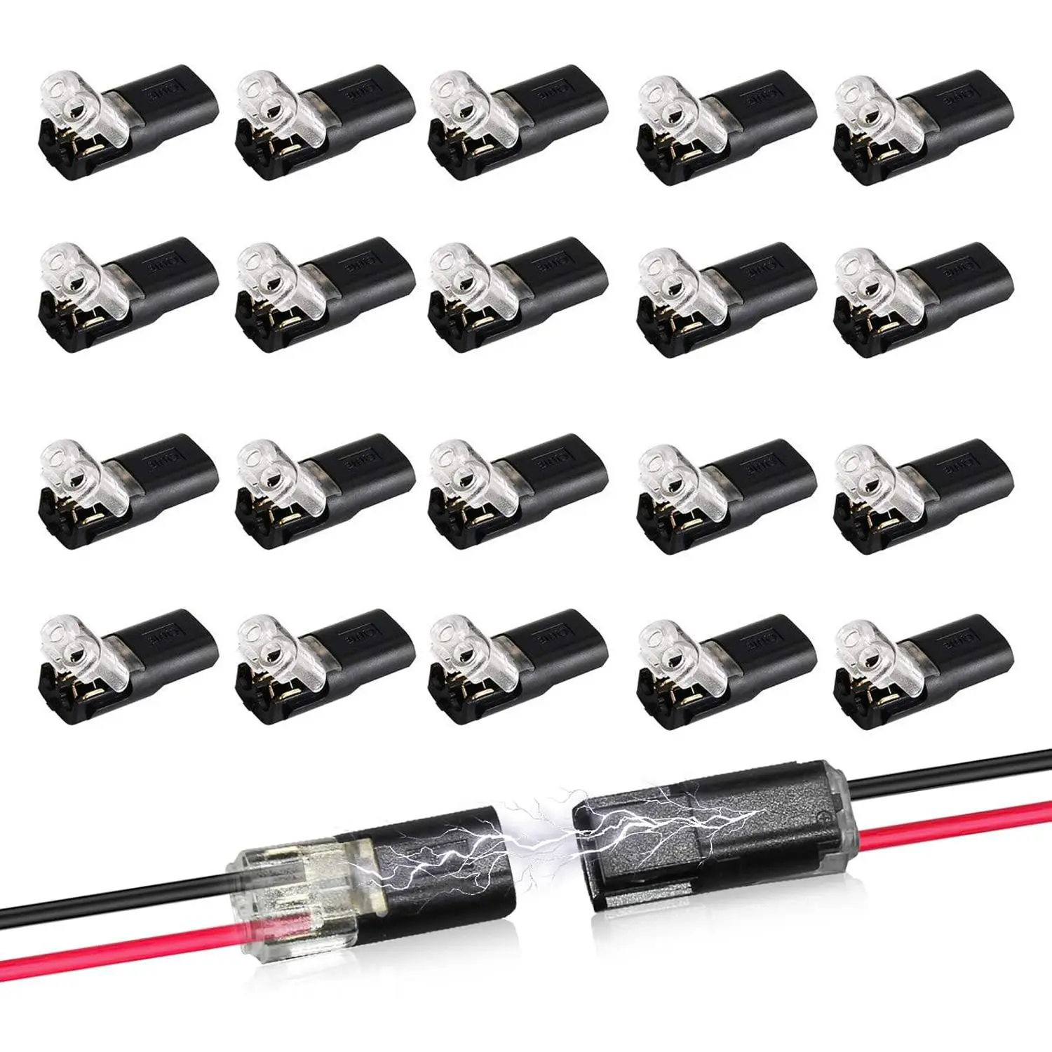 2-Pin 2-Way LED Wire Connector, 20pcs Compact Wire Terminals, No Stripping & Tool Spring Wire Connector