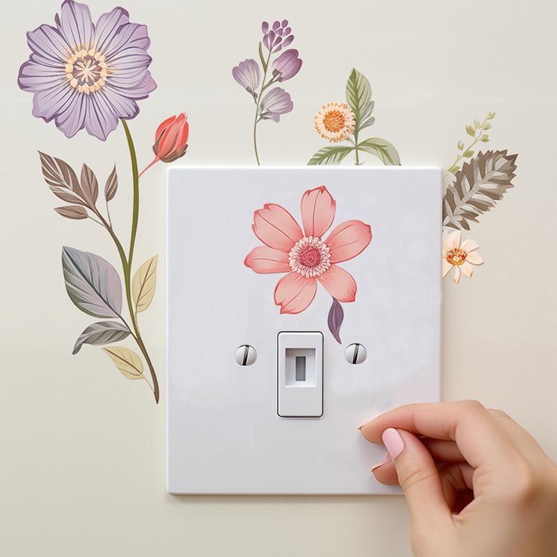 Product Introduction of Flowers Switch Stickers PVC Self-adhesive Removable Waterproof Sticker for Bedroom Bathroom Living Room Home Decoration Decals 18