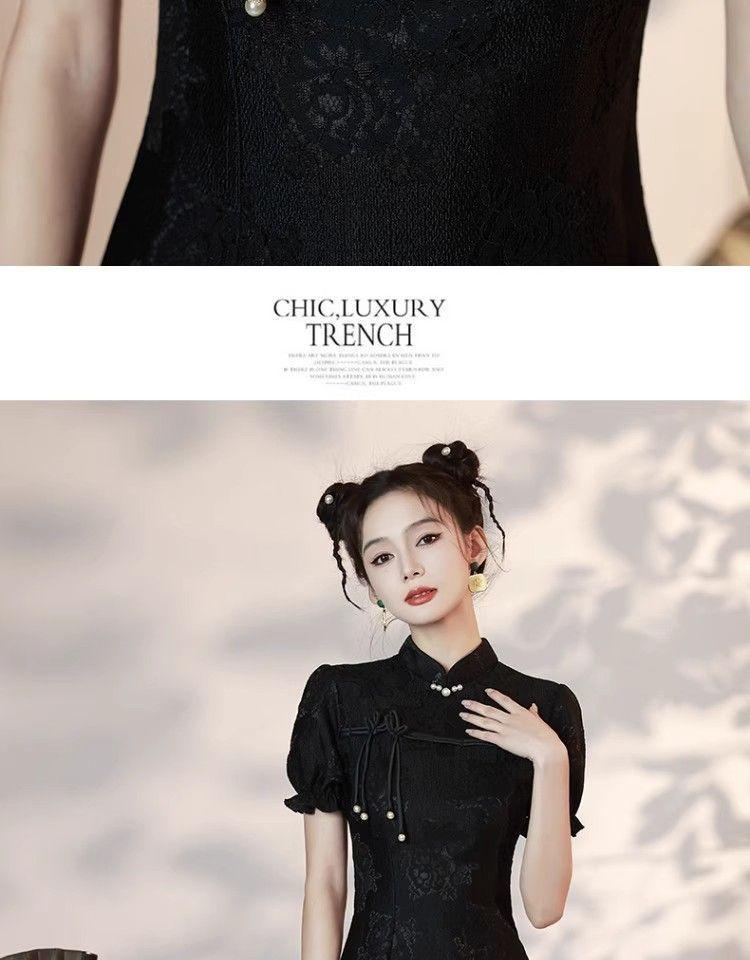Product Introduction of Black Cheongsam New Summer Improvement Young New Chinese Style Small Girl Dress Lace Short Casual Womenswear 13