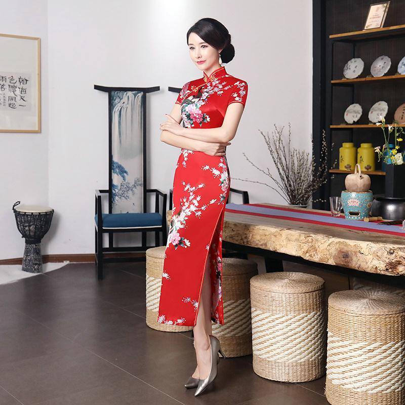 Sườn Xám Dài Trung Bình Cho Nữ, Trang Phục Biểu Diễn Catwalk Thượng Hải Cũ Mới, Dáng Ôm, Váy Phong Cách Trung Quốc Thanh Lịch 8