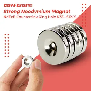 Taffware Strong Neodymium Magnet NdFeB Countersink Ring Hole N35 5 PCS - D21
