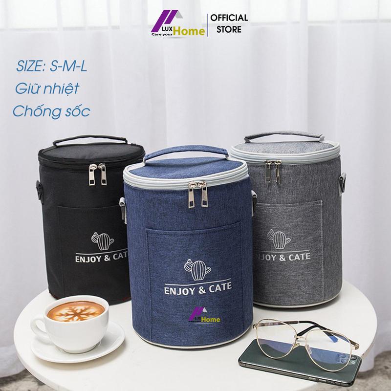 Túi đựng hộp cơm giữ nhiệt hình trụ, đựng hộp cơm cắm điện, chống sốc, chống thấm nước