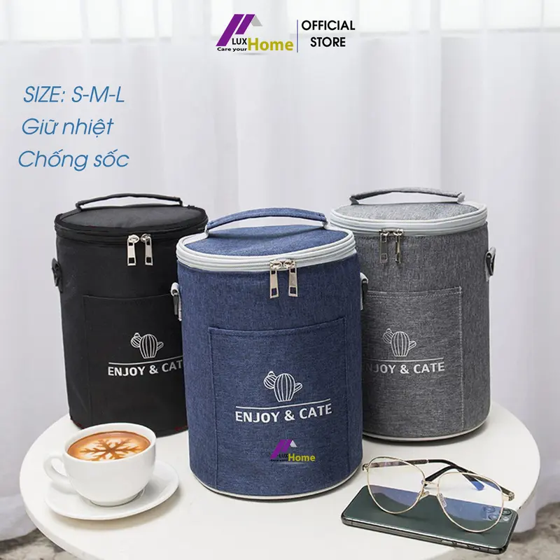 Túi đựng hộp cơm giữ nhiệt hình trụ, đựng hộp cơm cắm điện, chống sốc, chống thấm nước 0