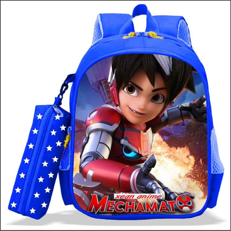 Tas Ransel Sekolah Anak Laki-Laki TK dan SD Karakter MECHAMATO Kualitas PREMIUM Bisa COD dan BONUS Tempat Pensil 1