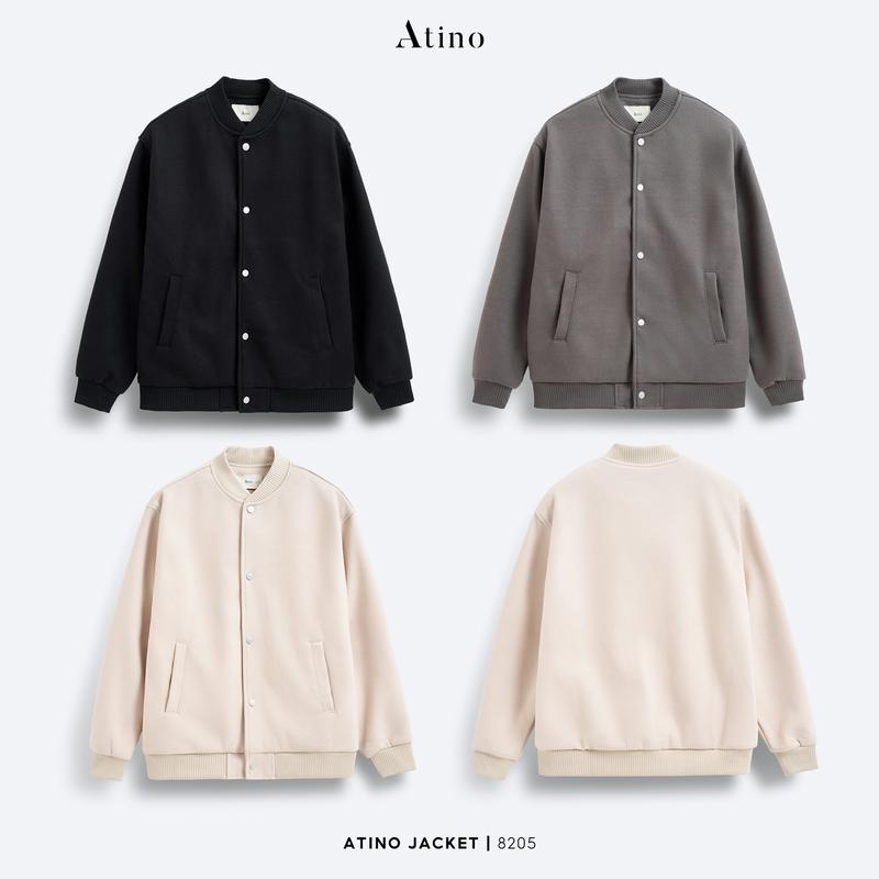 Áo Khoác Bomber Nam Lót Lông 3 Màu ATINO 3.8205 Áo Khoác Cho Nam Menswear Dài Tay Jacket Navy áo  khoác Cổ Tàu Blazer áo  khoác áo  trần áo  khoác
