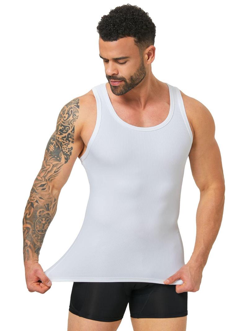 Product Introduction of Men's Solid Ribbed Muscle Fit Compression Tank Top, Casual Sleeveless Workout Base Layer Tank Top for Daily Wear, Menswear for All Seasons 8