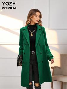 YOZY Women's Solid Button Front Lapel Neck Woolen Overcoat, Casual Long Sleeve Coat for Spring & Fall, Women's Clothing for Daily Wear
