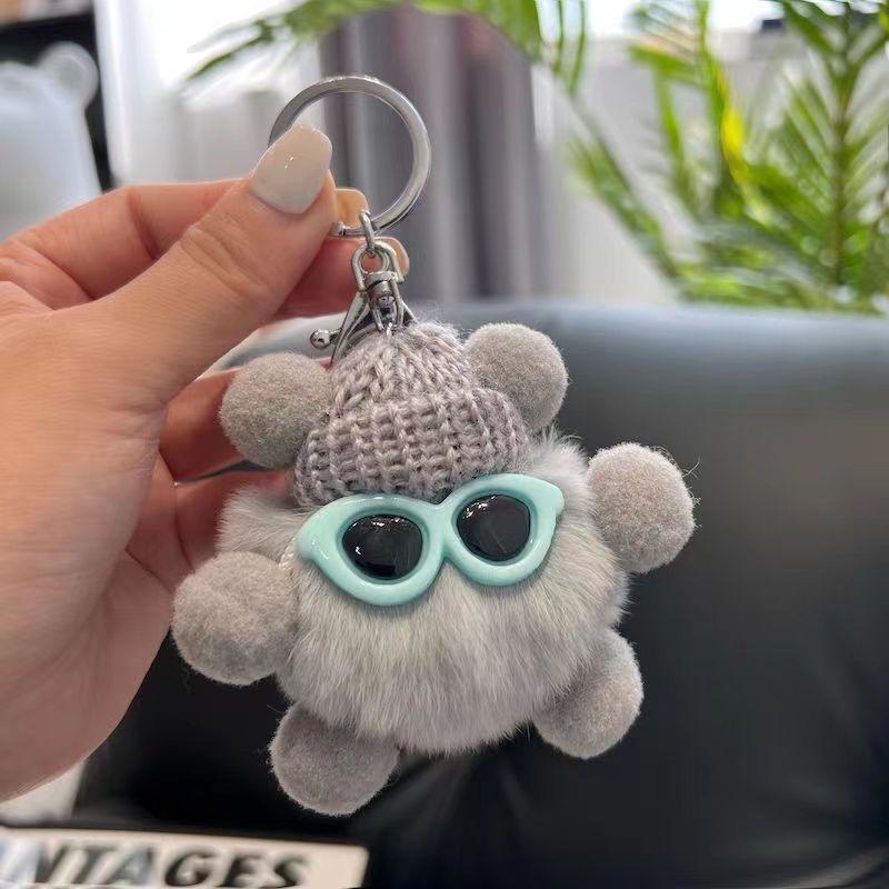 Product Introduction of Imitate Rex Rabbit Fur Little Briquette Elf Car Key Ring During Ins Online Influencer cute Plush Doll Bag Charm 12