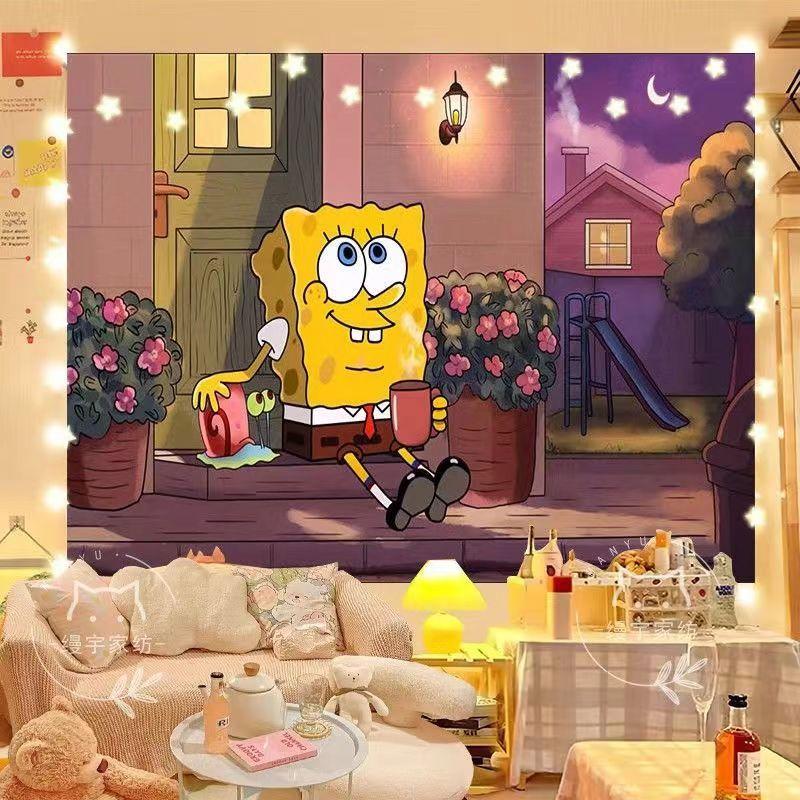 Bedside hanging cloth Spongebob room decoration tapestry dormitory renovation background cloth decoration hanging painting wall cloth 2