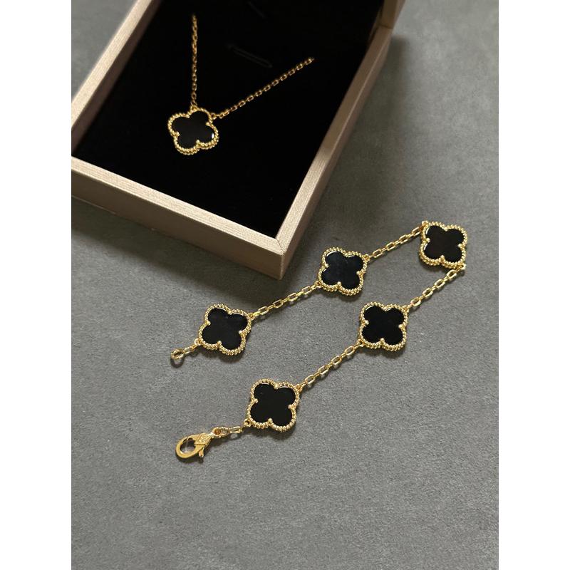 Bộ Vòng Cổ Và Vòng Tay Cỏ Bốn Lá, Thiết Kế Đặc Biệt, Bộ 2in1, Không Dị Ứng, Không Lốm Đốm Móc Khoá Watch Khăn 0