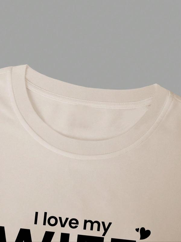 【Plus Size】 Men's  Letter Print Round Neck Tee, Regular Fit Casual Short Sleeve Crew Neck T-Shirt for Summer, Fashion Men's  Top for Daily Wear 3