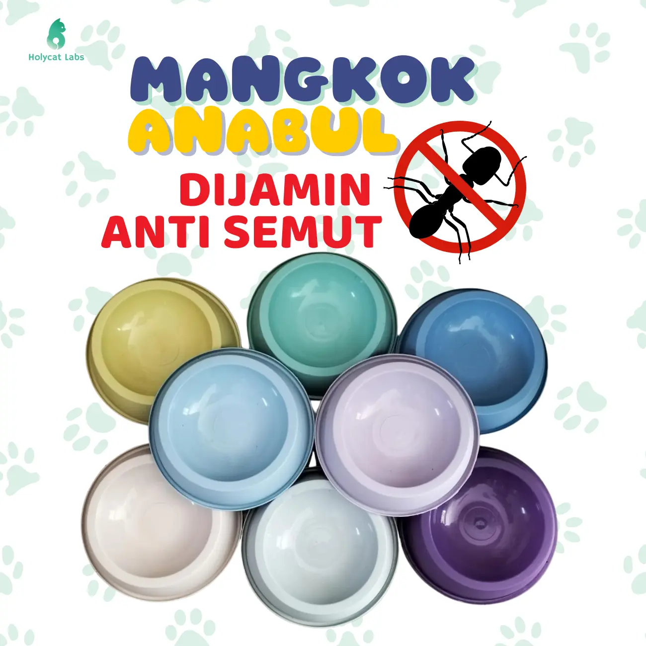 Holycatlabs Tempat Makan Anti Semut untuk Kucing dan Anjing Mangkok Makan