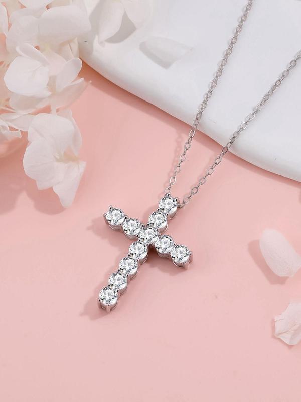 Rhinestone Decorated Cross Pendant Necklace for Women & Girls, Fashion Jewelry for Party, Daily Clothing Decor, Trendy All-match & Exquisite Jewelry for Birthday Gift 5