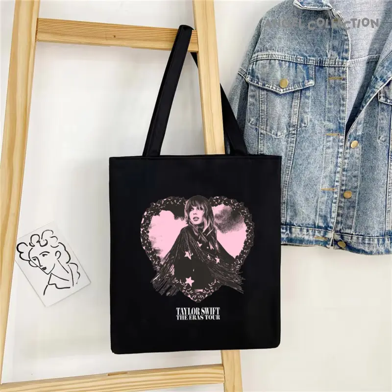 Tas Tote Bag Hitam 100% Kanvas Resleting Taylor Swift Aesthetic Ukuran 30x40 3
