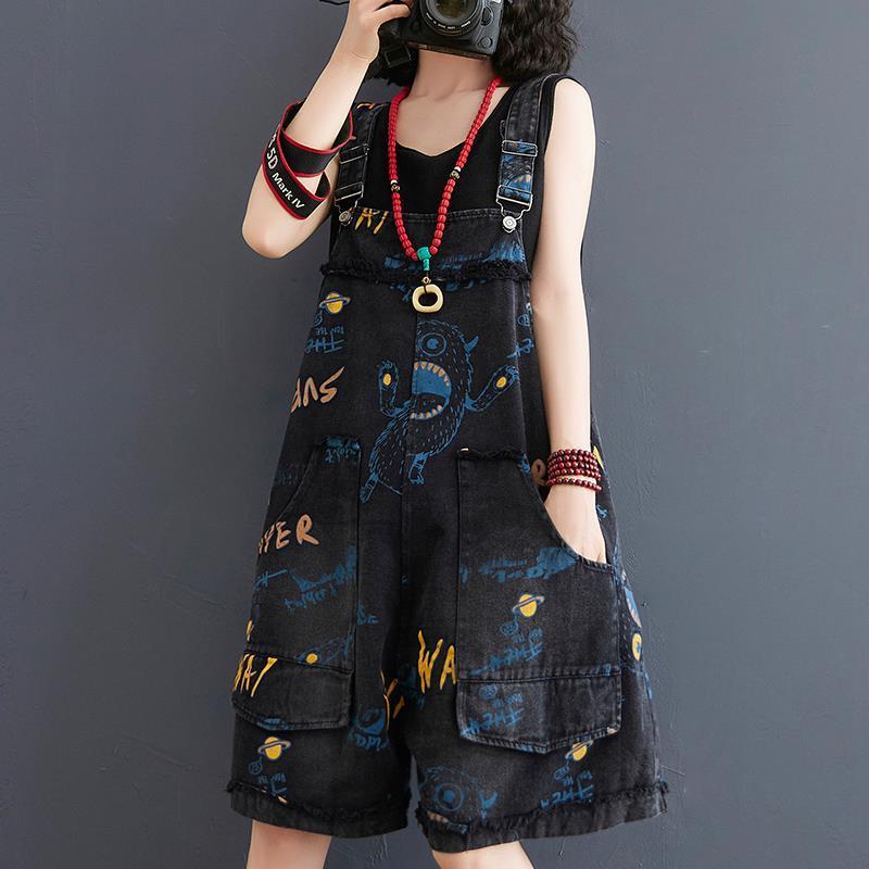 Quần Yếm Denim, Dành Cho Phụ Nữ Trẻ Hơn, Dáng Rộng Vừa Vặn, Cô Gái Đầy Đặn, In Chữ, Quần Áo Nữ Ngoại Cỡ Quần Ống Rộng Thứ Năm Thường Ngày Mùa Hè 2024 1