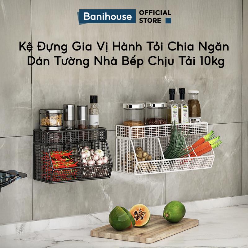 Kệ Đựng Gia Vị Hành Tỏi Dán Tường Nhà Bếp Chia Ngăn Giỏ Đựng Đồ Đa Năng Dính Tường Chịu Tải 10kg 1