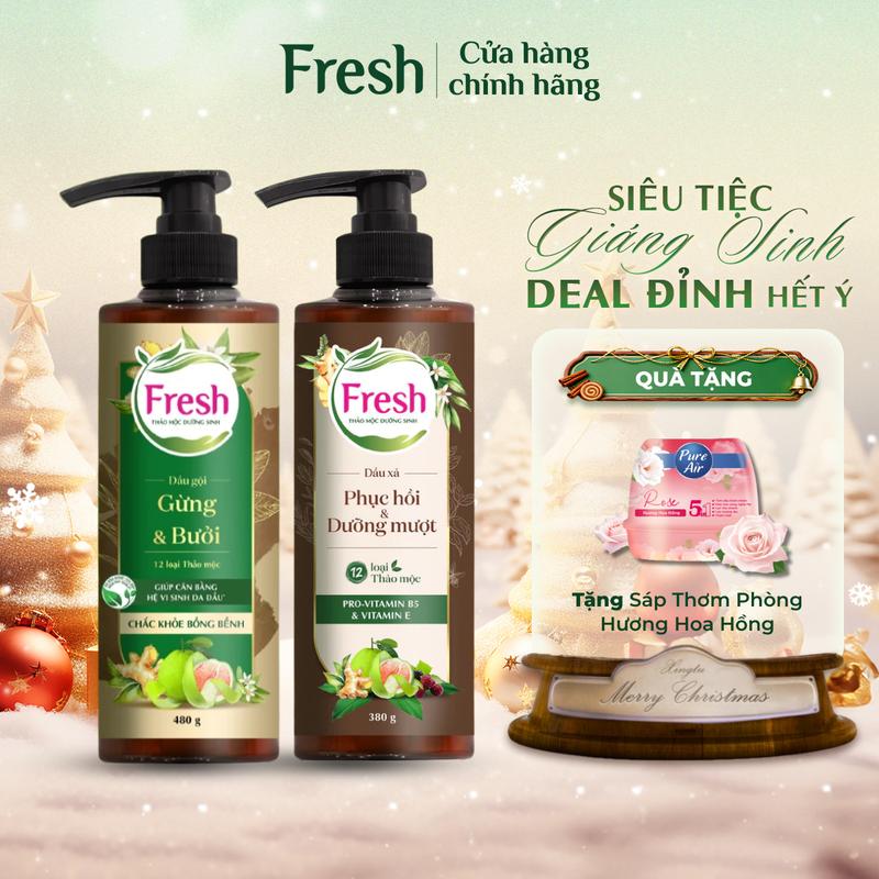 Combo Dầu Gội FRESH Thảo Mộc Dưỡng Sinh Chắc Khỏe Bồng Bềnh 480g Và Dầu Xả Dưỡng Tóc Mềm Mượt 380g