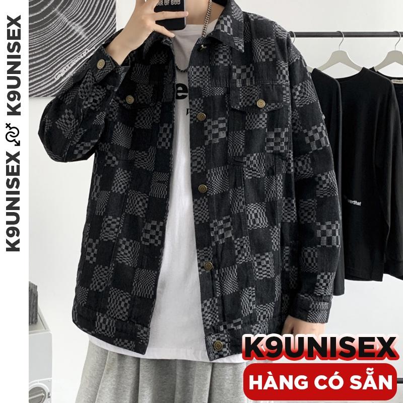 Áo khoác jean denim caro nam unisex form rộng basic, áo khoát jacket jean nam nữ caro phong cách đường phố 1077
