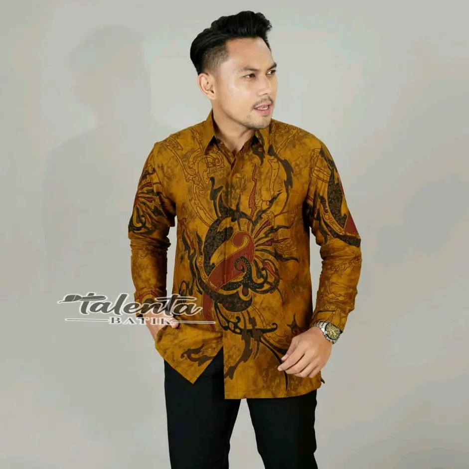 Kemeja batik pria lengan panjang bahan katun halus lapis furing..