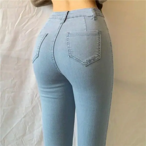Oversized Jeans Women's Stretch Skinny Peach Light Blue Denim Trousers Slim-Fitting Ankle-Tied Slimming Tapered Cropped Womenswear Bottom