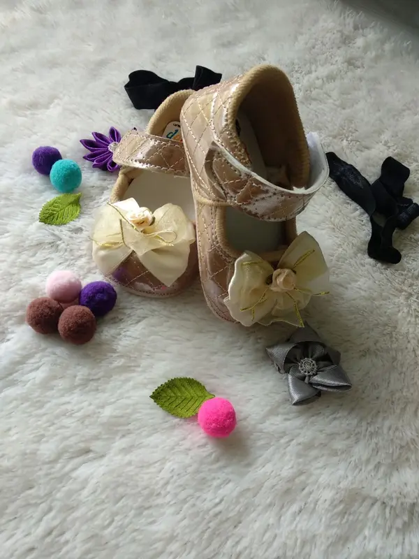 Sepatu Bayi Perempuan Bunga Pita 0 - 12 Bulan Kaki Anak-Anak Prewalker 2