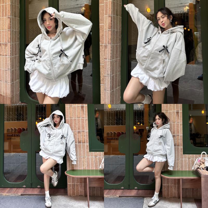Áo khoác Hoodie zip có nón vải nỉ chân cua dây nón đan Regods - Hoodie zip Ribbon đan dây nón