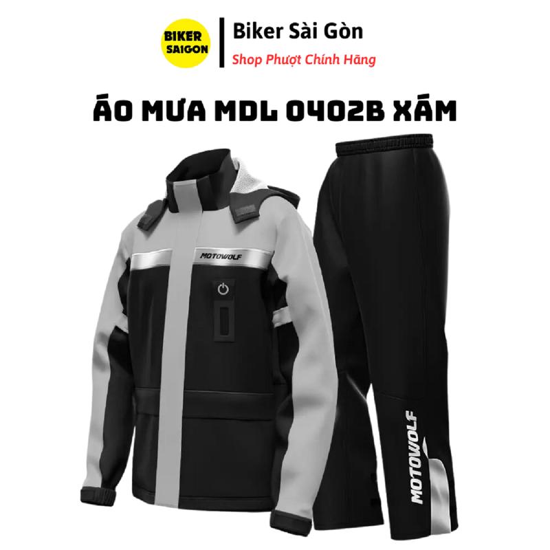 Áo Mưa Bộ Motowolf MDL 0402B Xám Tích Hợp Bọc Giày Đèn Led 2 Nón - Biker Sài Gòn